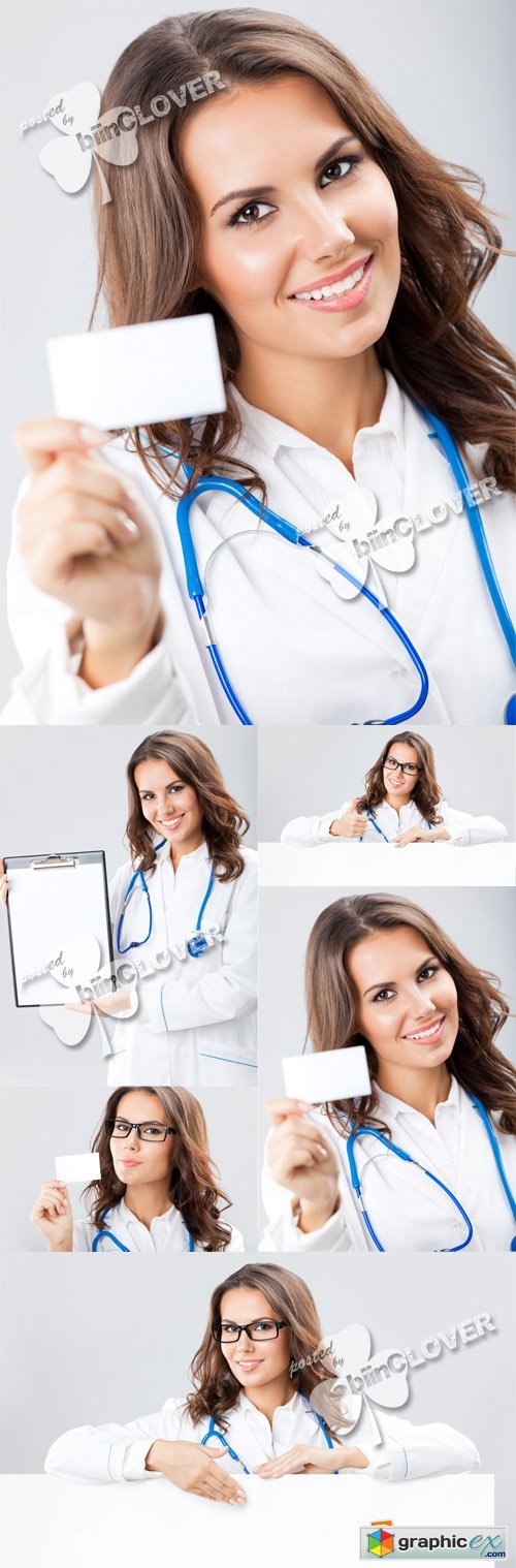Woman doctor with blank signboard 0383