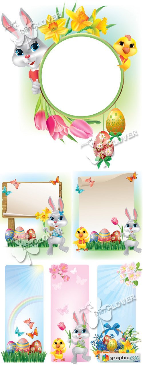 Vector Easter bunny and chicken 0377