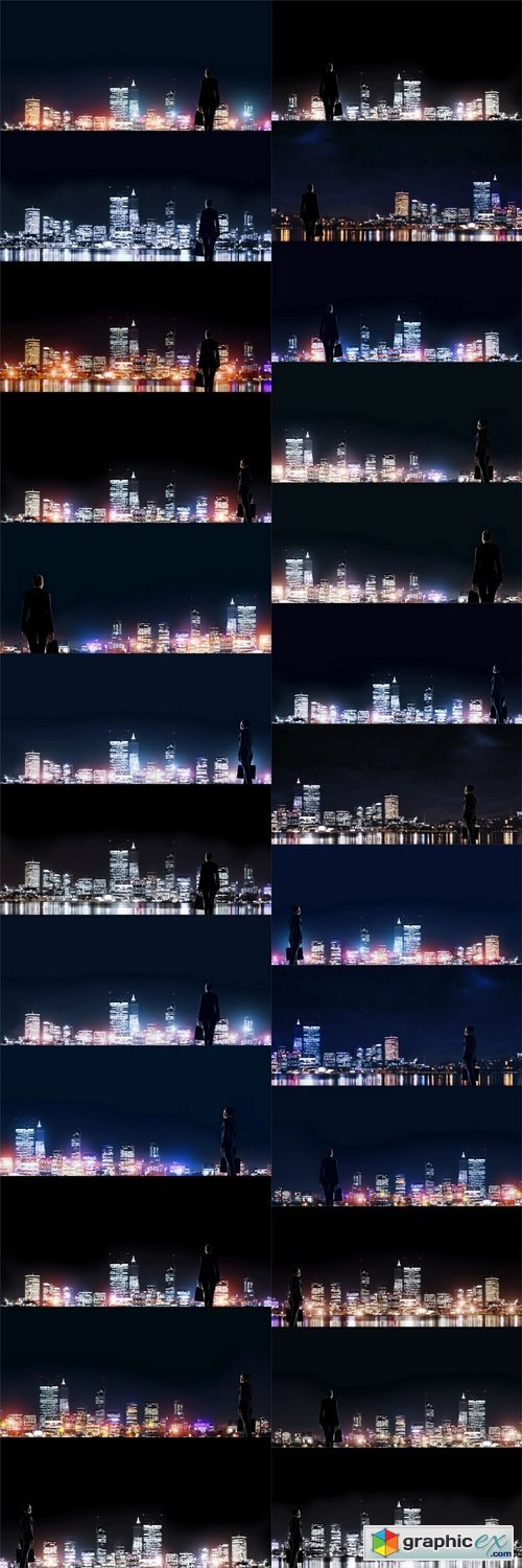 Businesswoman viewing night glowing city