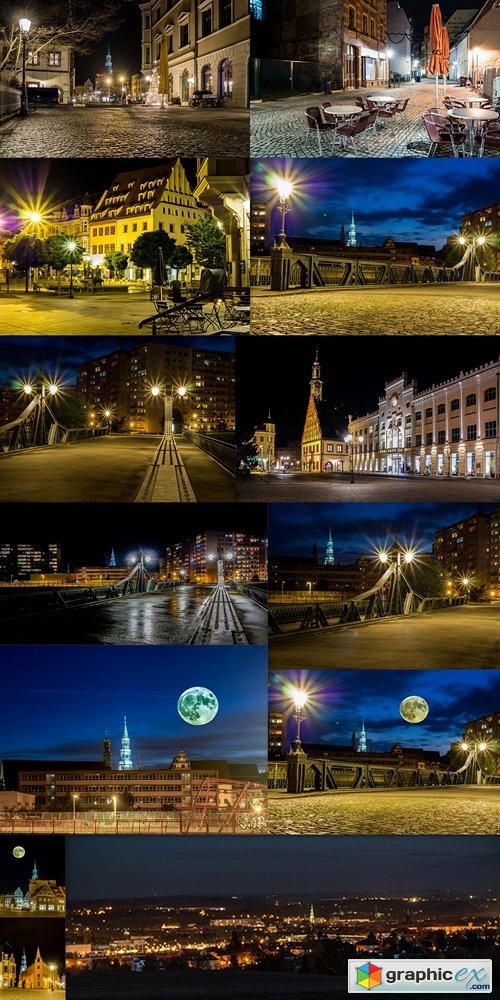 Zwickau bei Nacht mit Mond